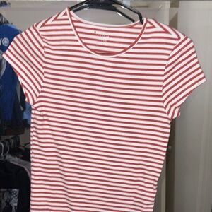 Fitted Red and White Striped Short Sleeve Tee